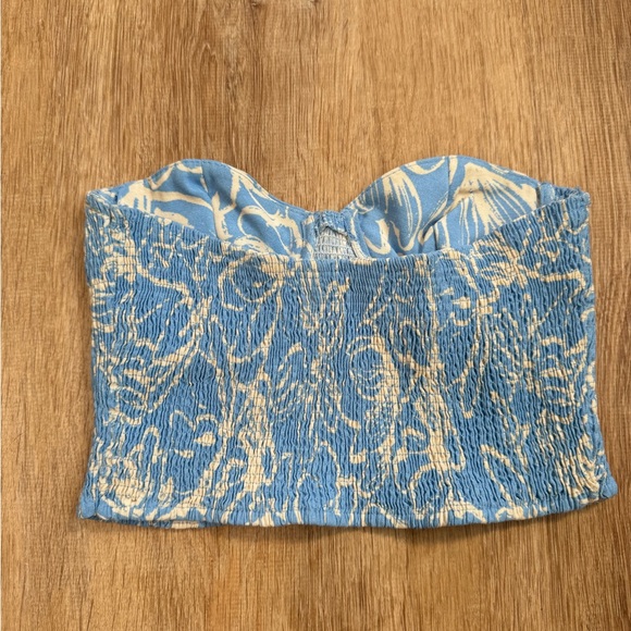 Blue White Floral Strapless Top - Picture 2 of 4